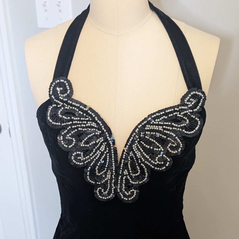 Zum‎ Zum by Niki Livas Halter Goth SweatHeart Fairy Vamp Velvet Midi Dress S/M - Picture 4 of 11
